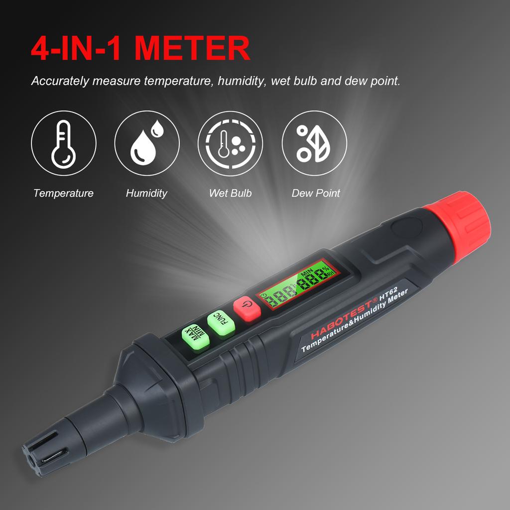 HABOTEST 4-in-1 Digital Psychrometer Portable Thermo-Hygrometer Mini Temperature and Humidity Meter