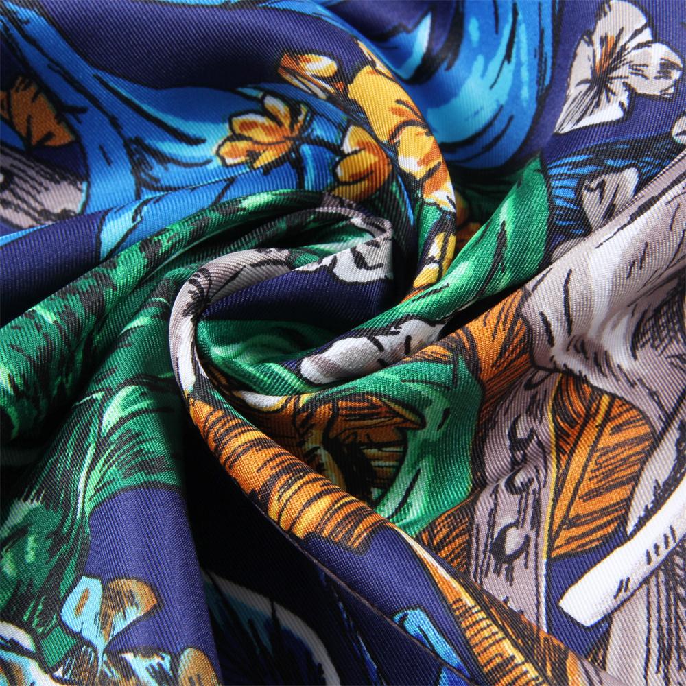 POBING Silk Scarf Women Large Shawls Foreast Tiger Print Stoles Square Bandana Luxury Kerchief Hijab Scarf Female Foulards 130CM