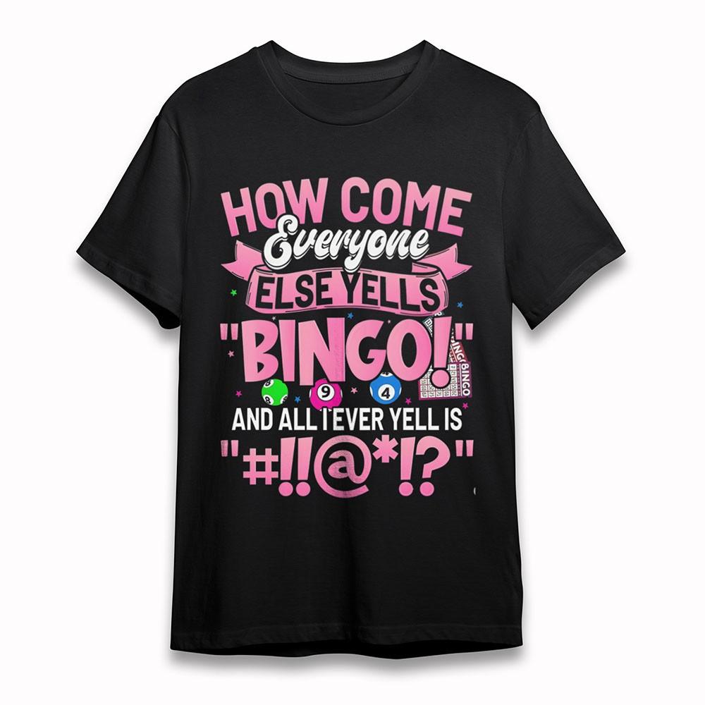 

Women s Fashion T-Shirt Else Yells Bingo Graphic Tee Short Cotton Black Oversize L