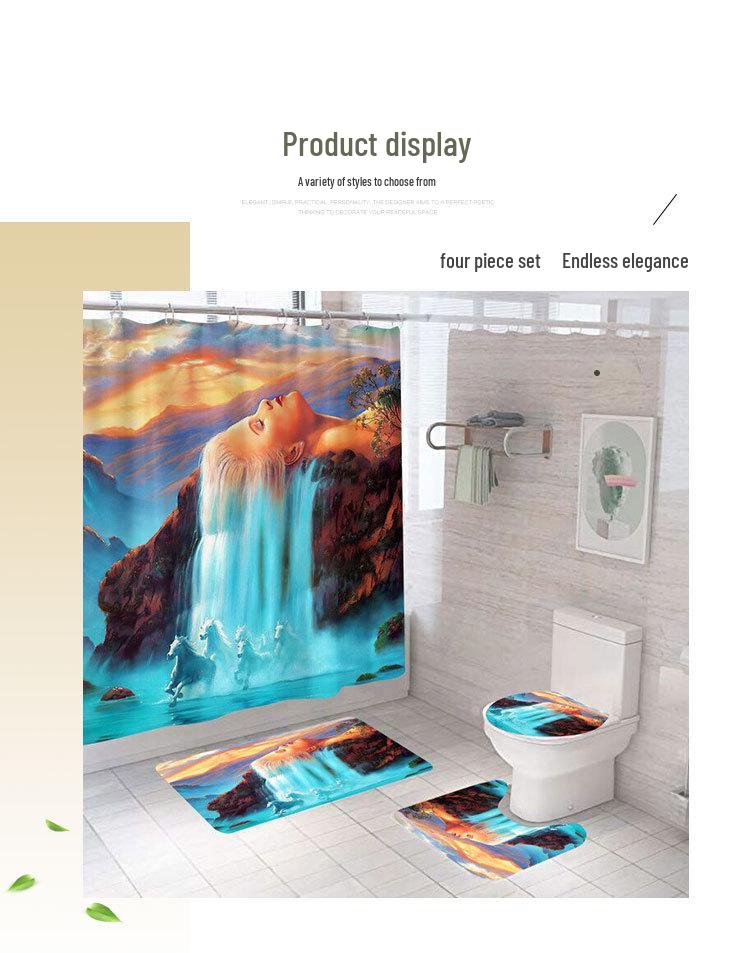 Waterproof Curtain With Mildewproof Shower Sea Wave Dinosaur Whale And Cat Print