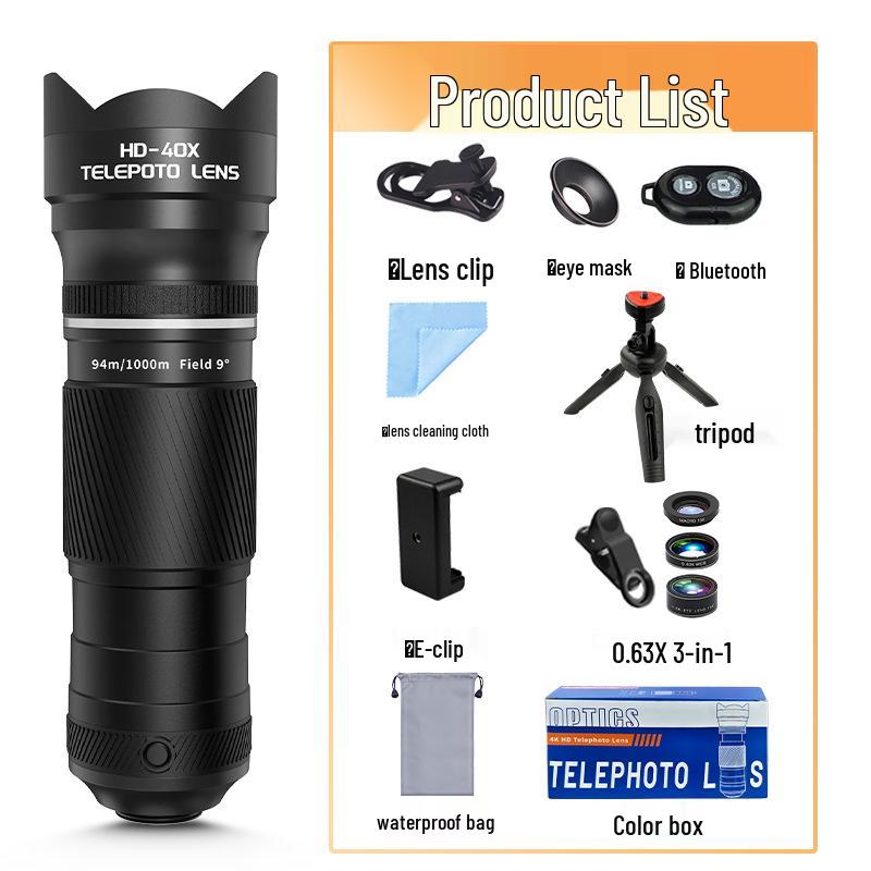40x HD Monocular Telescope: High-Magnification, Wide-View Retractable Lens for Mobile Live Streaming