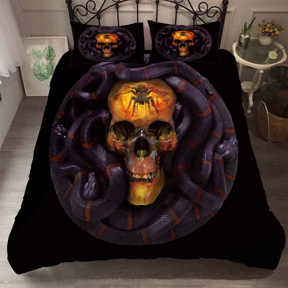 Comforter Terror Skull Black Background Comforter Set Halloween Bedroom Bedding Sets Blue Light Bone Double Sigle 2/3Pcs