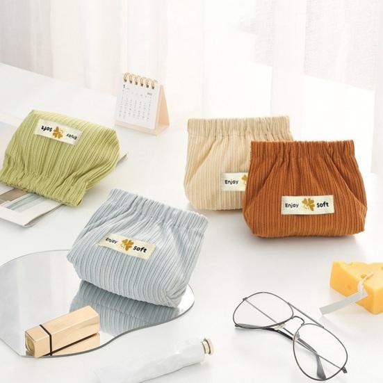 Corduroy Self-Closing Pouch Hair Tie Organizer Portable Snap Closure Pouch Storage Bag for Lipstick Coins Cables Jewelry