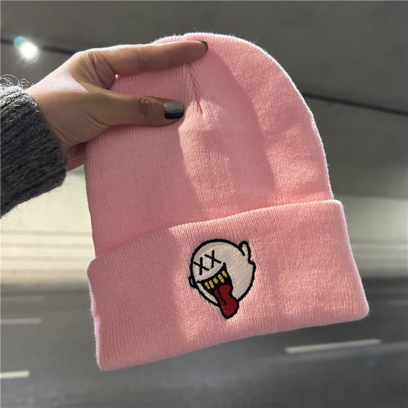 Hat women's autumn and winter versatile embroidered wool hat warm and cold-proof knitted hat outdoor pullover cold hat men