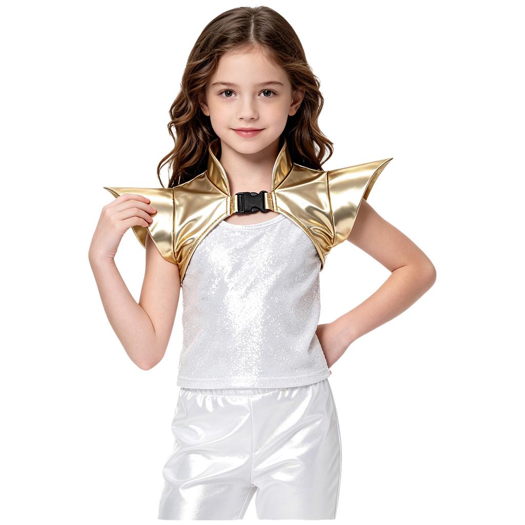 Boléro Armure de Danse Métallique pour Filles Steampunk Gothique Épaulette Colletée Pauldron pour Fête Thème Halloween Spectacle sur Scène