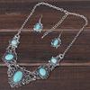 Women\'s Hollow Tibetan Oval Turquoise Bib Collar Necklace Earrings Jewelry Set