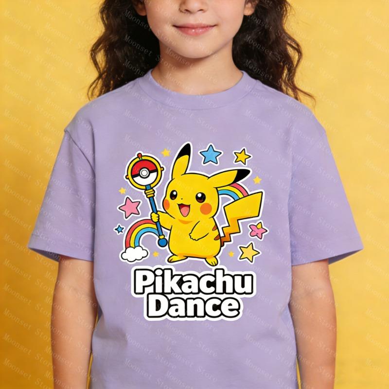 

Kid s Pikachu Dance T-shirt Kids Short Sleeve Cartoon Pokémon Top for Boys Girls Summer Casual Tee Fashion Women s Clothing 110