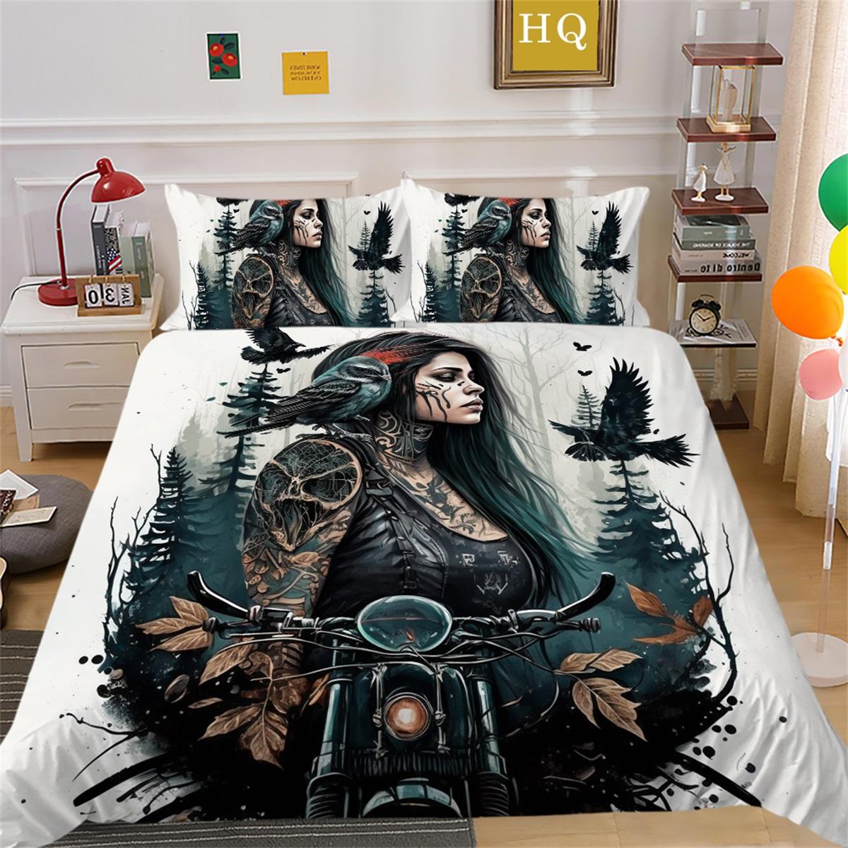 

3D Красота Череп Голова Постельное Белье Мотоцикл Красота Принт Украшение Спальни Пододеяльник и Наволочка 2/3 Шт. Белый Фон Украшение Дома Baby 100x135cm