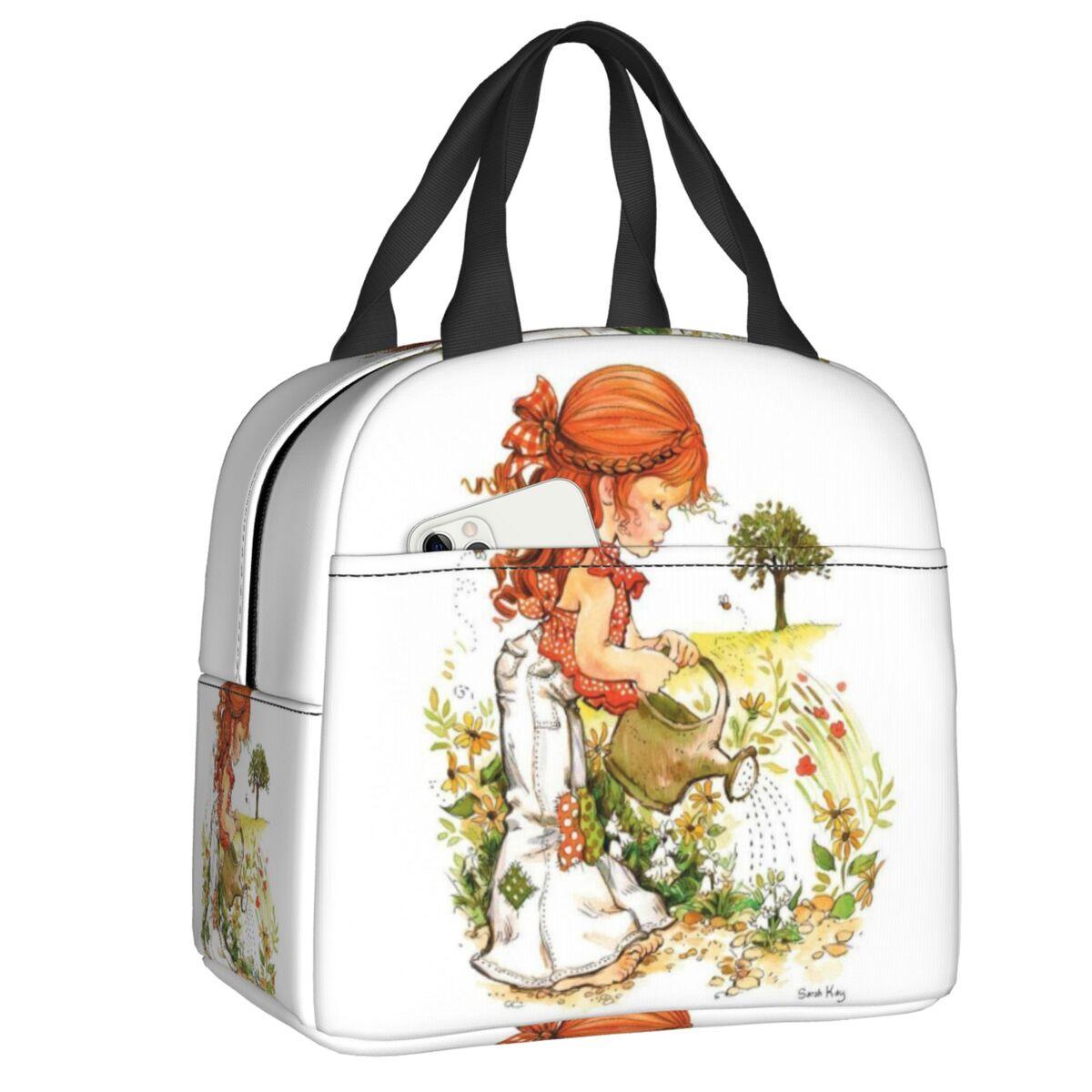 Custom Sarah Kay Girl Cartoon Animation Lunch Bag Women Warm Cooler Insulated Lunch Boxes for Kids School 22x20x13cm
