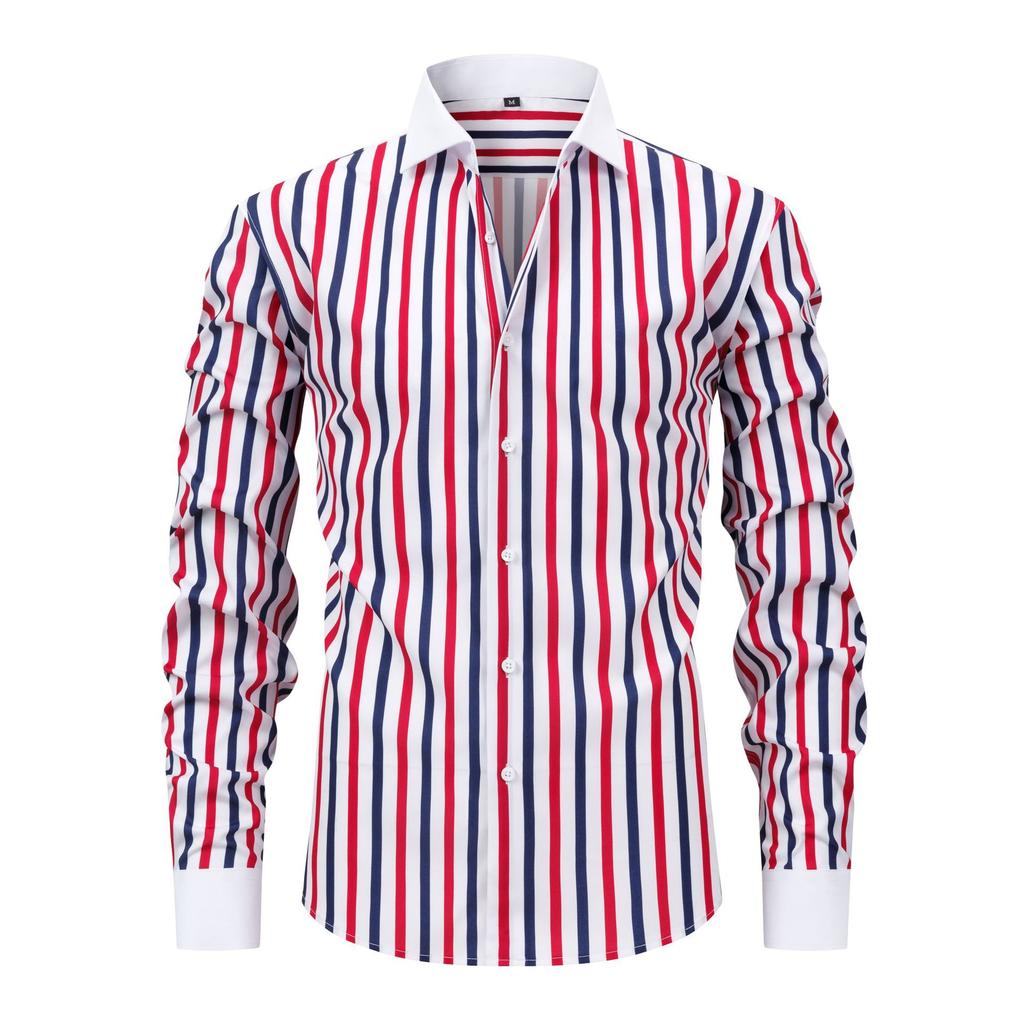 Men's Dress Shirts Stripe Long Sleeve Stretch Wrinkle-Free Formal Shirt Business Casual Button Down Shirts