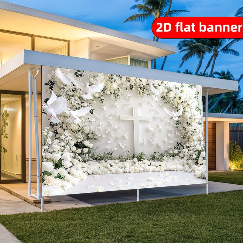 2D flat banner, 1pc elegant wedding background fabric, polyester material, photo booth, party background decoration