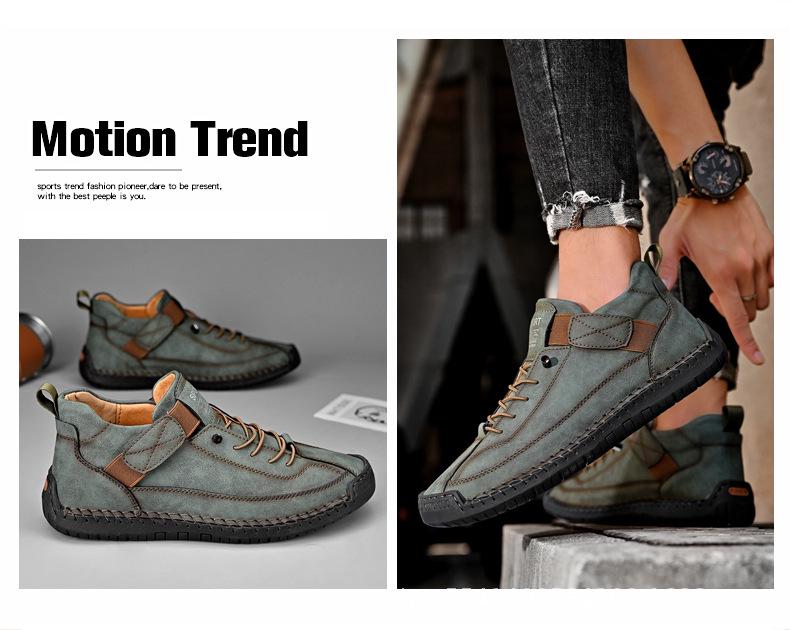 New Bestseller Plus Size Hand-stitched Microfiber Leather Men's Non-slip Mid-top Casual Shoes