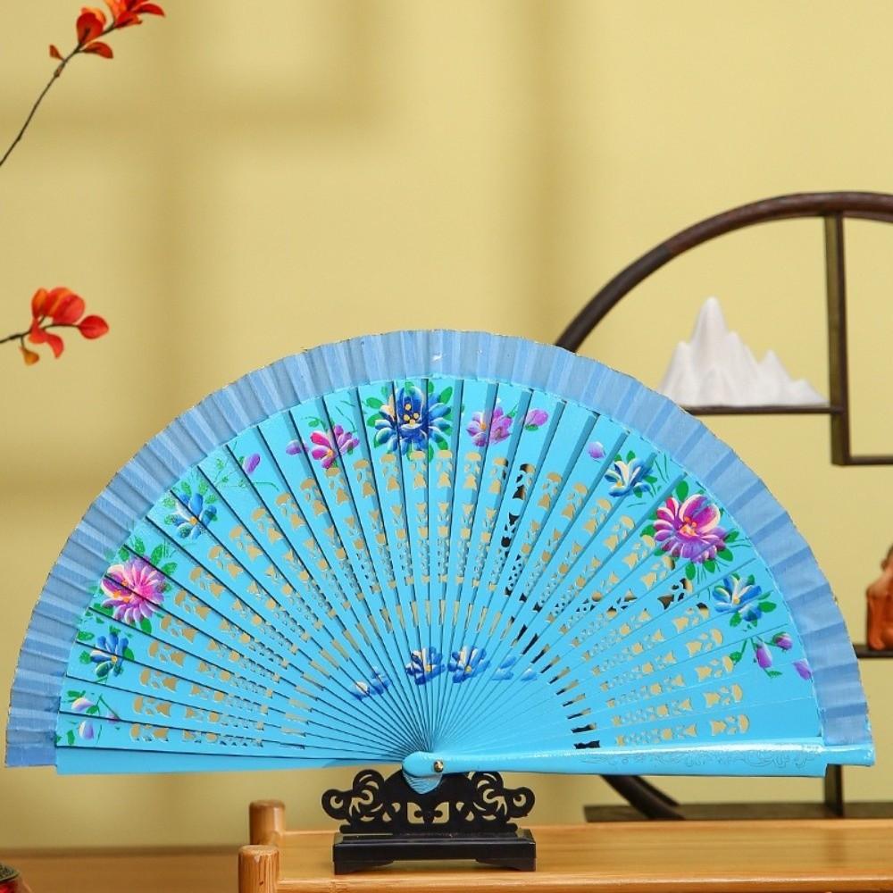 Home Decor Antique Spanish Wooden Fan Classic Colorful Folding Fan Decorative Traditional Handheld Fan Wedding