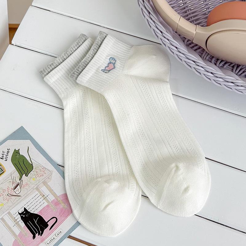 Cute Socks Ladies Short Cotton Summer Lightweight Mesh Breathable Embroidered Sports Socks 1 pair
