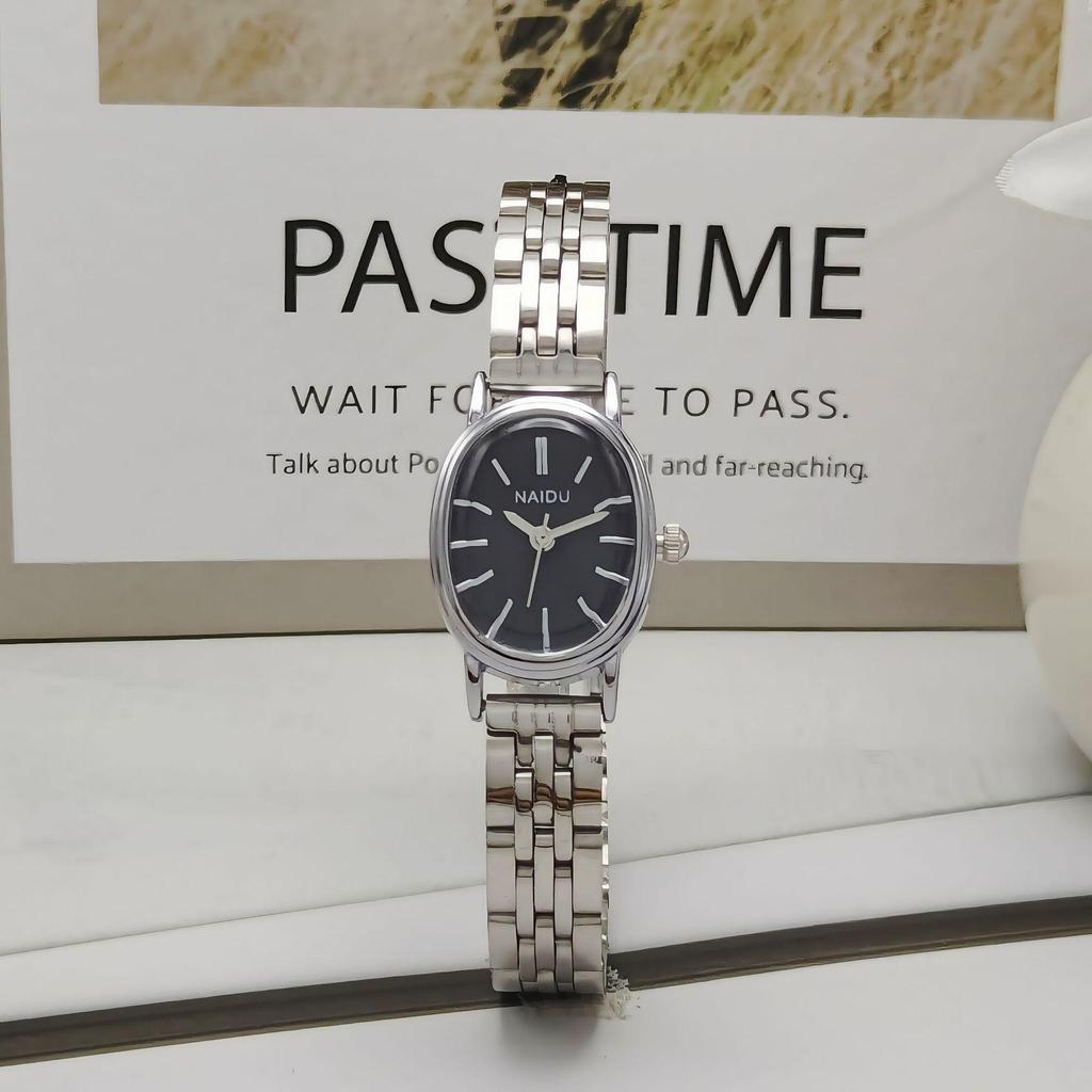 NAIDU Oval Dial Steel Band Women's Luxury Quartz Watch with Stick Markers