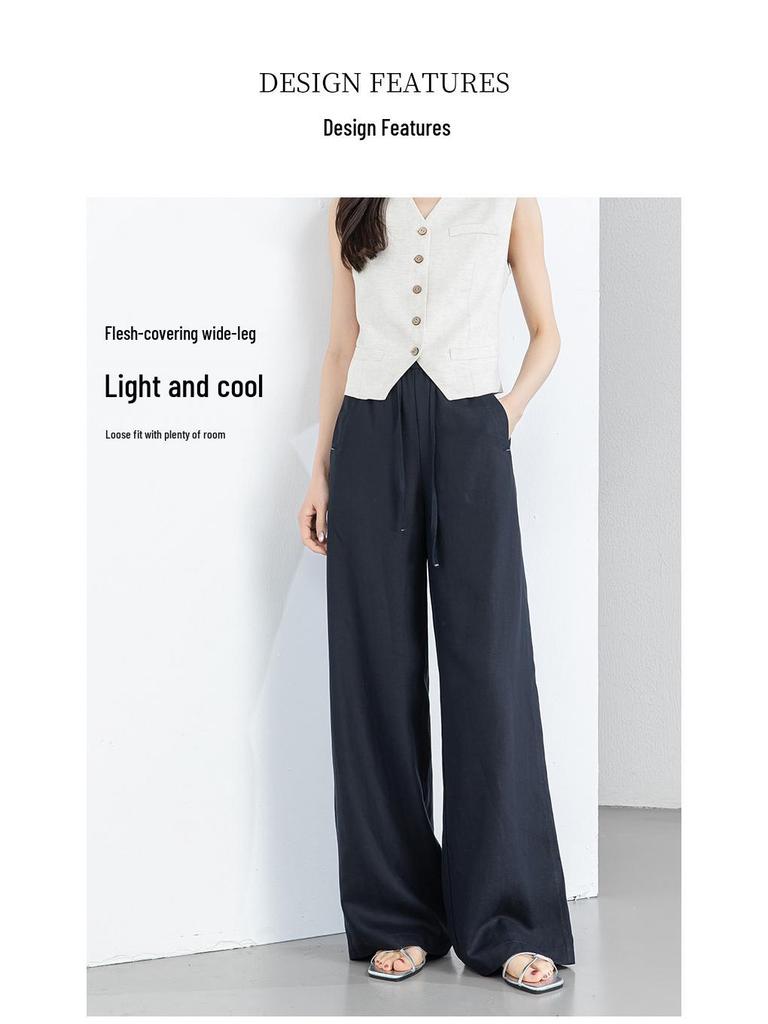 Yifeilaicer Women's Linen Wide-Leg Summer Pants - 2026 Ice Silk Casual Drape