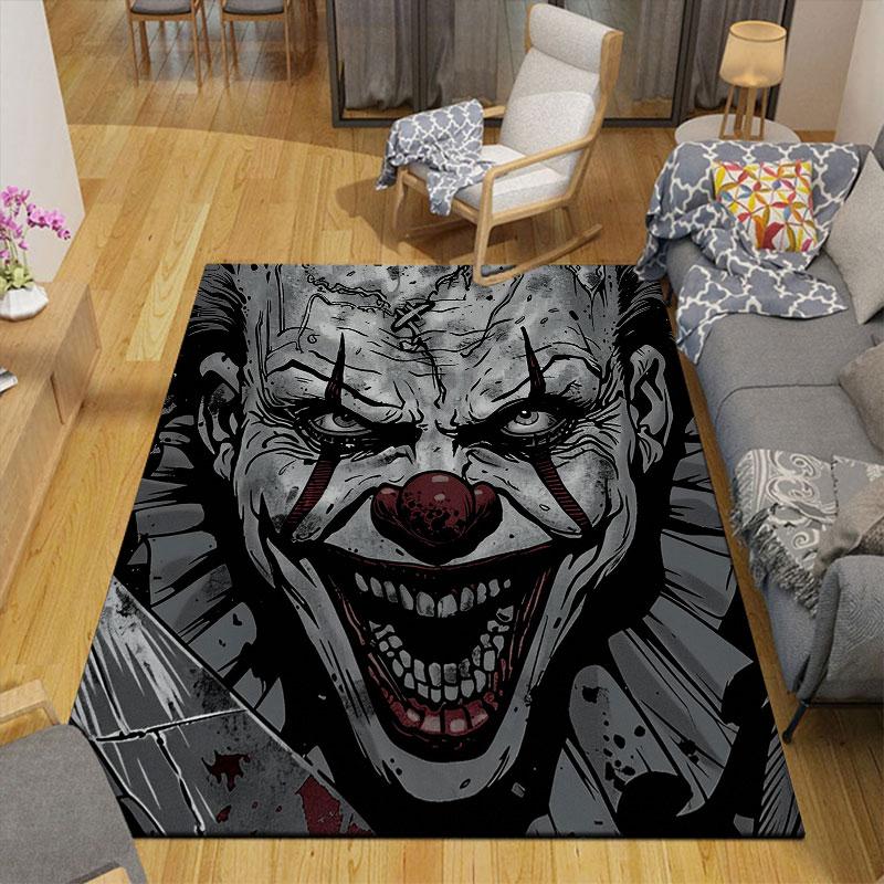 Pennywise Flannel Printed Carpet, Home Sofa Decoration for Living Room & Bedroom, Non‑Slip Play Flannel Floor Mat for Game Room