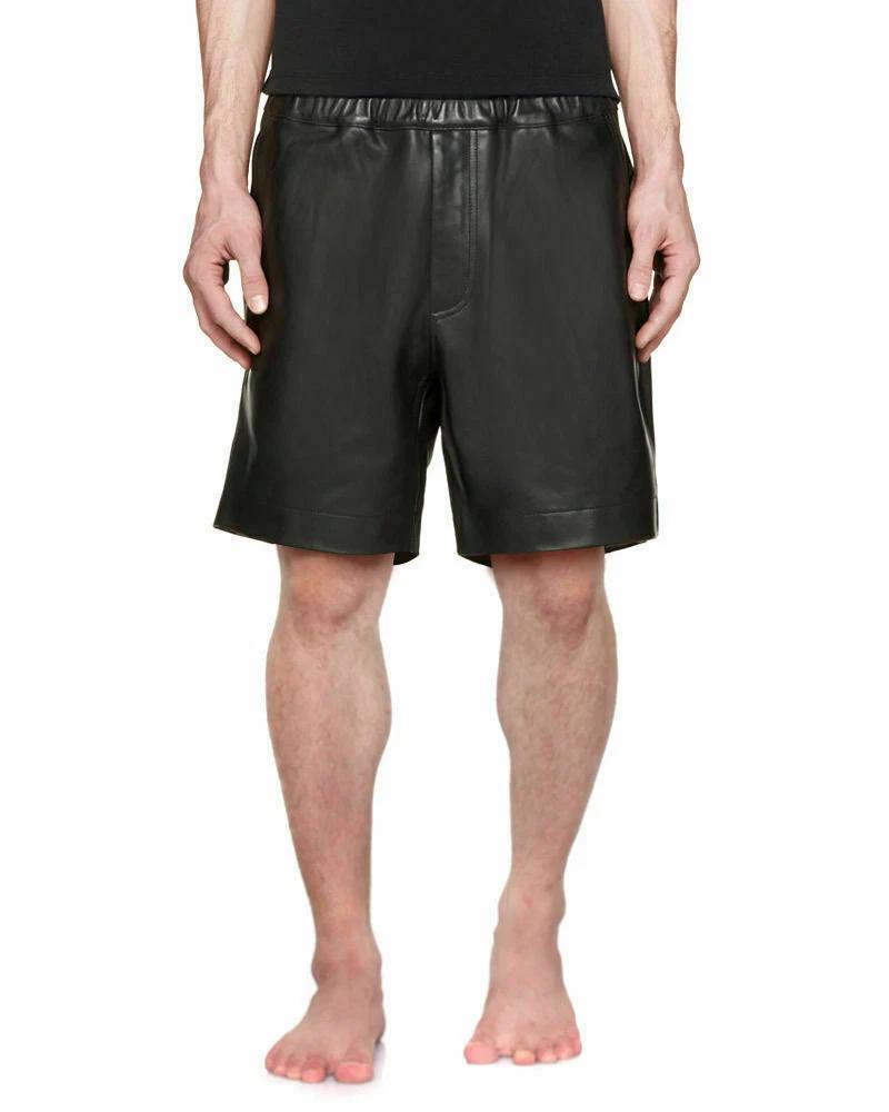Boxer Soft Black Stylish Pant Handmade Men's Genuine Leather Lambskin Short Gym