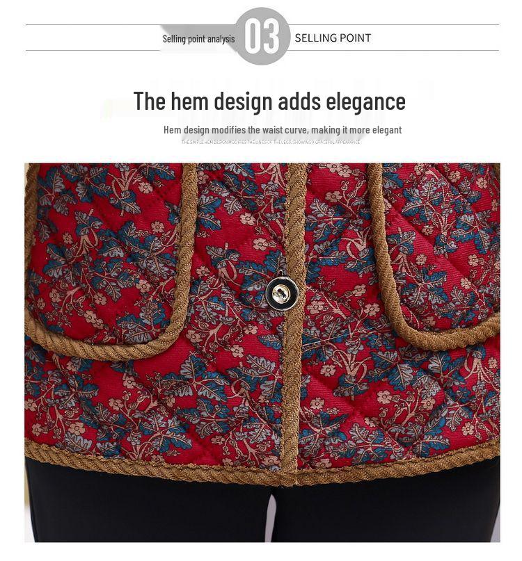 Warm Floral Cotton Jacket for Women - Thick Velvet, Mid-Aged & Elderly, Perfect for Moms