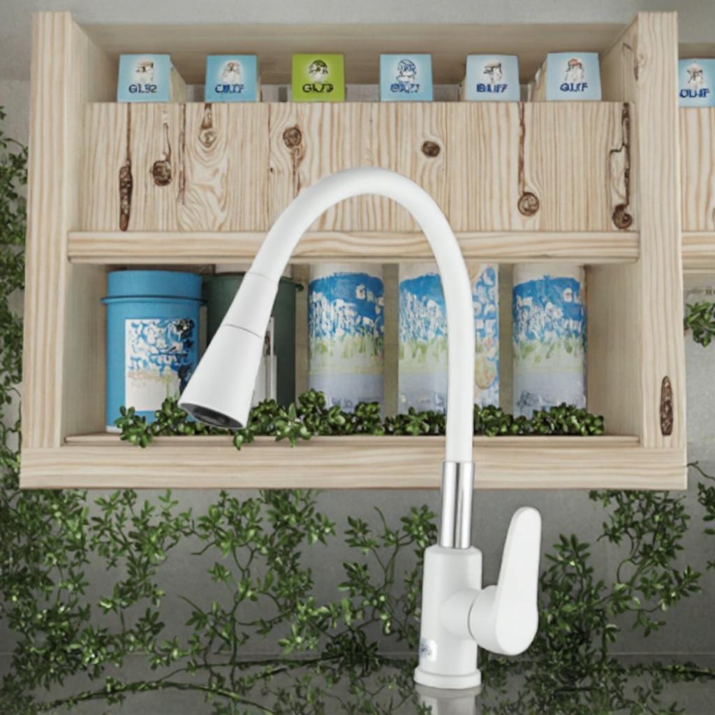 Modern Single-Handle Zinc Alloy Kitchen Faucet with Ceramic Valve Flexible Side Spray Deck-Mounted Single-Hole Installation (White,Chrome) белый