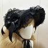 Woven Straw Lace Hat with Dark Series Design and Large Bowknot Elegant Bonnet Hat For Women Theme Parties and Halloween