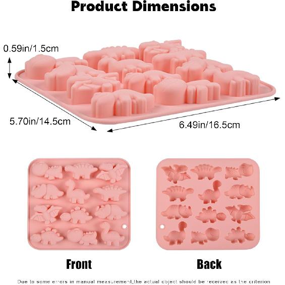 Dinosaur Silicone Mold, Food Grade Non-Stick Pink Chocolate Mold for Kids, 12-Cavity Flexible and Easy Release, BPA Free Baking Tray for Cake, Candy,