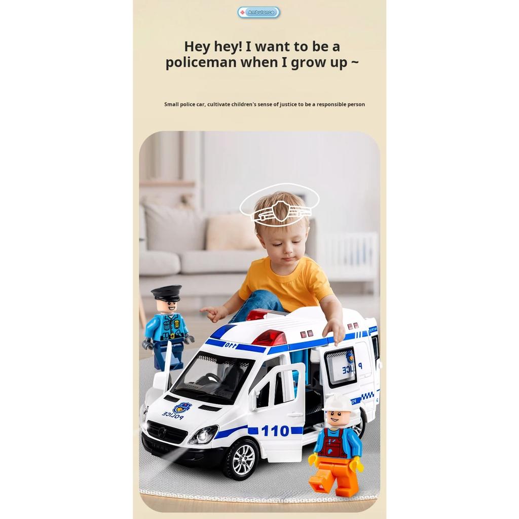 1/32 Mini Alloy Car Diecast Ambulance Fire-Truck Policecar Model Sound And Light Vehicle Simulation Collection Gifts Toys Boys
