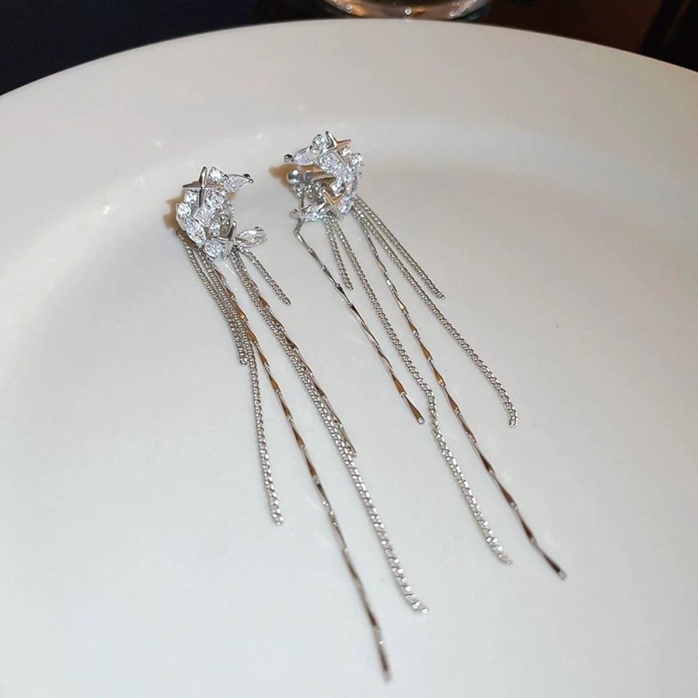 1 Pair Long Tasse Ear Cuff Shiny Zircon Tassel Earring No Piercing Earring  Female Accessories