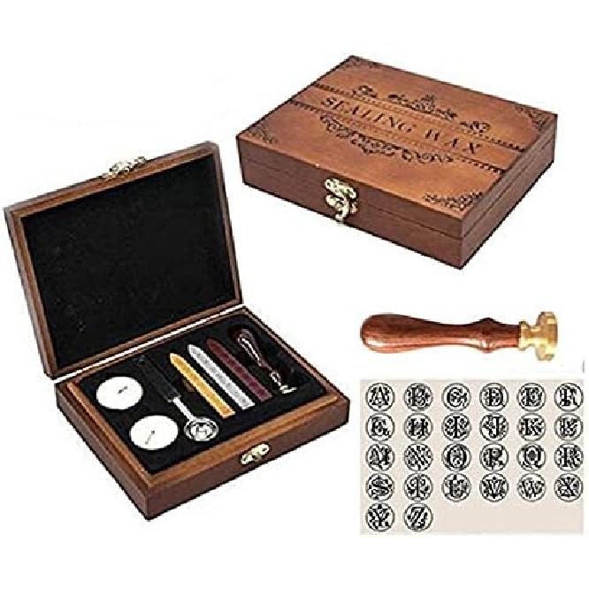 Vintage Alphabet Initial C Wax Seal Sealing Stamp Sealing Wax Sticks Spoon Wood Box Set Classical Old-fashioned Antique Alphabet Invitation Package L