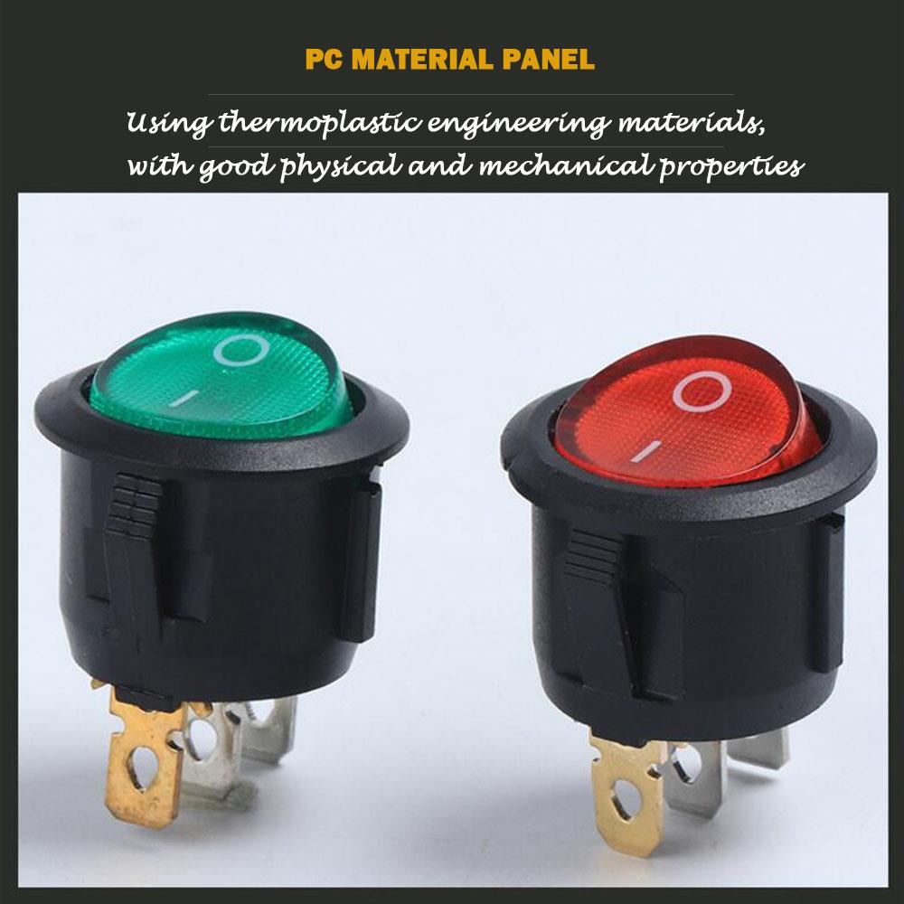 10 PIEZAS Interruptor Circular Tipo Barco con Lámpara 3 Pines/2 Pines KCD1-105 Interruptor Basculante de Segunda y Tercera Velocidad con Interruptores de Luz4