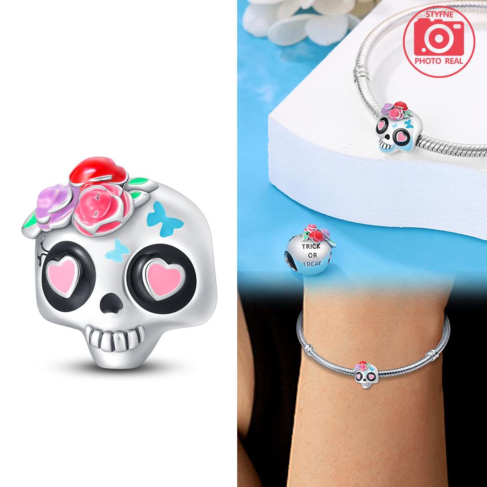 Halloween Skull Beads Silver Colors Charm Beads Fit Original Charms Bracelet Beads for Women Jewelry Making Gifts