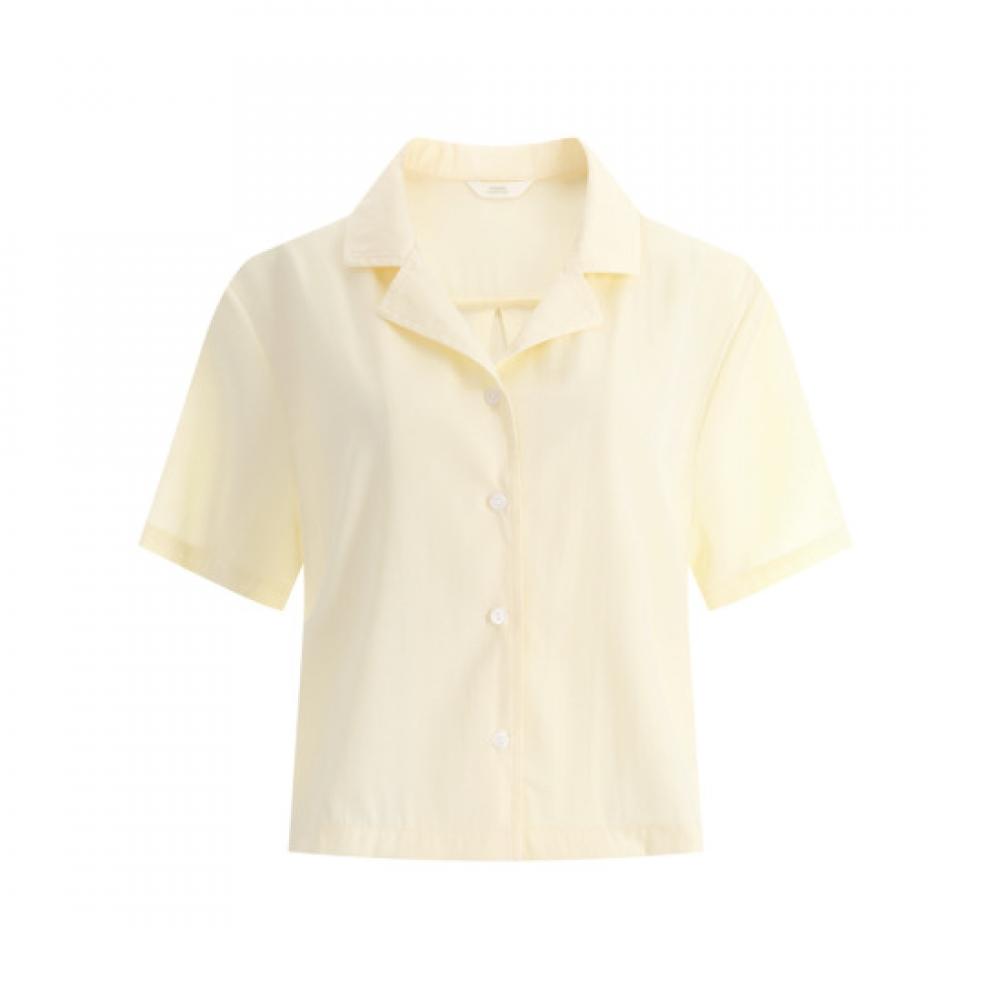 Shop   Women  S Collar Neck Semi Crop Plain Short Sleeve blouSe Shirt Yellow Ean