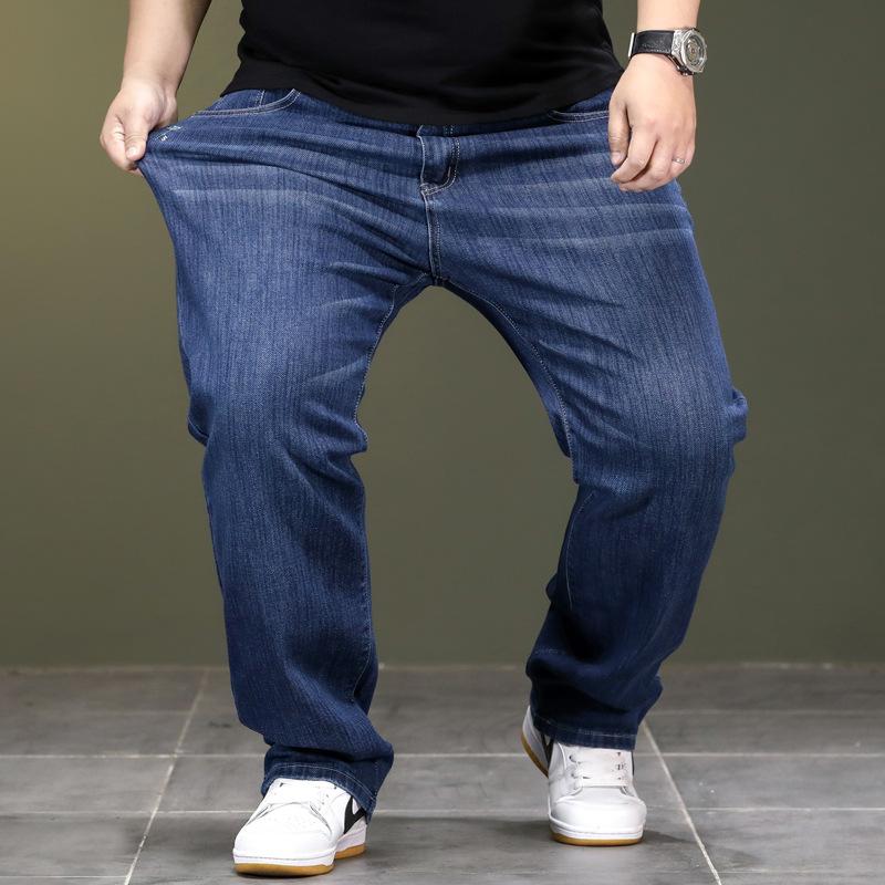 Plus-size men's jeans Loose-fitting stretch trousers Men's straight-leg trousers Dad jeans