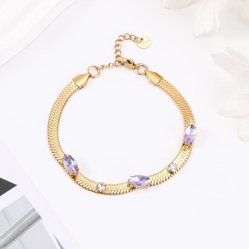 European American Ins Versatile Stainless Steel Colored Zircon Marquise Snake Chain Bracelet