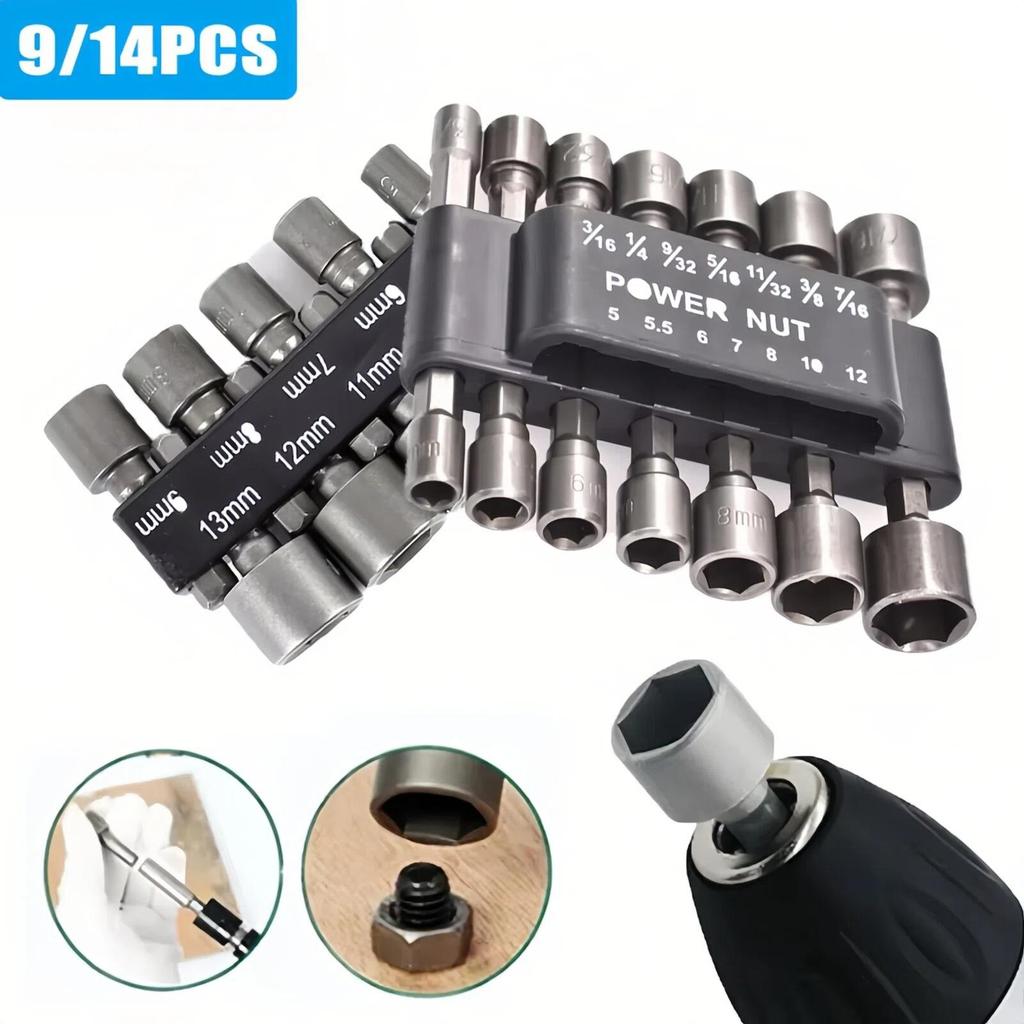 9/14 piece socket set, Hex Key Set 5 mm-13 mm,, Multi-Functional Screwdrivers Made of High Carbon Steel for Power Tools