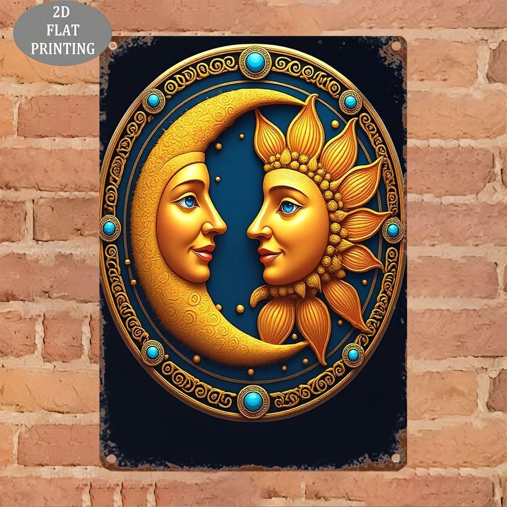 Vintage Sun Moon Boho Metal Wall Art 20x30cm Home Decor Tin Sign