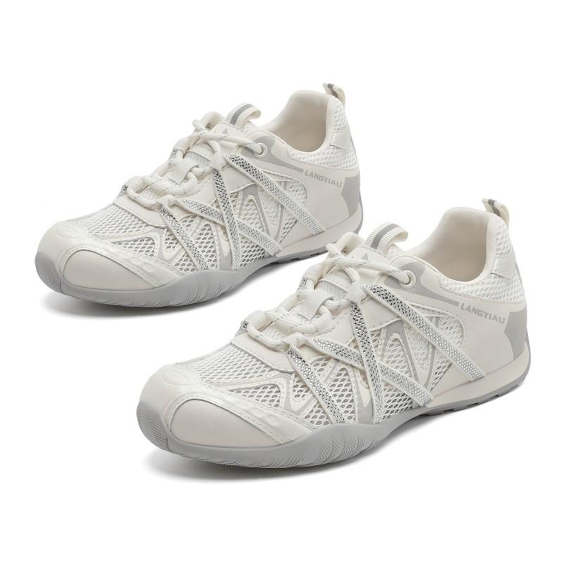 Womens Retro Low-Heel White Trainer Sneakers Casual Flat Shoes With Crossed Laces Rubber Sole