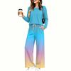 Women's Pajama Set with Pockets, Round Neck Long Sleeve Loose Fit Printed Casual Loungewear for Sleeping at Home