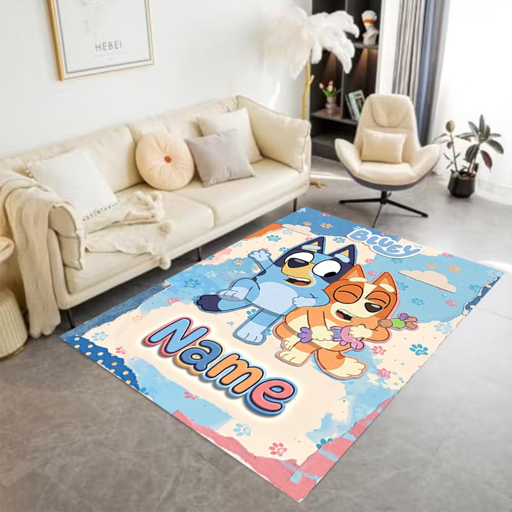 Bluey Cat Adventure Personalized Text Carpet Design for Dining Room Hallway Decorate room Balcony Anti-slip Rug Office home decor Gift for Festivals