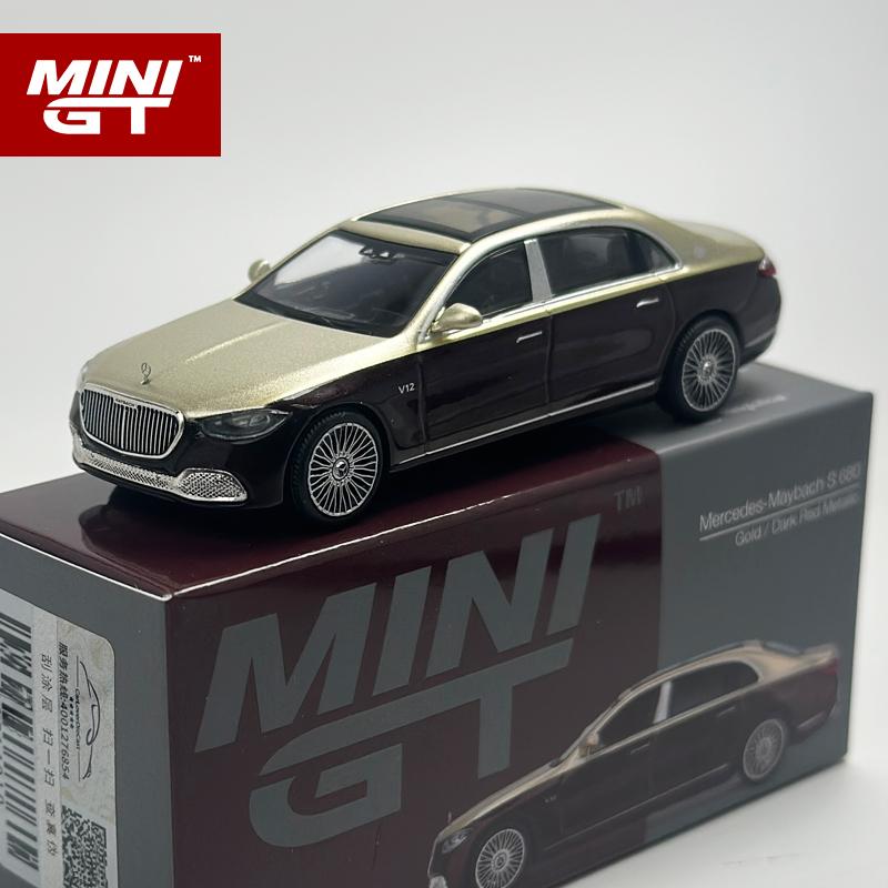 

MINIGT 1:64 Mercedes Maybach S680 Gold/Dark Red Metallic MGT alloy car Model 962