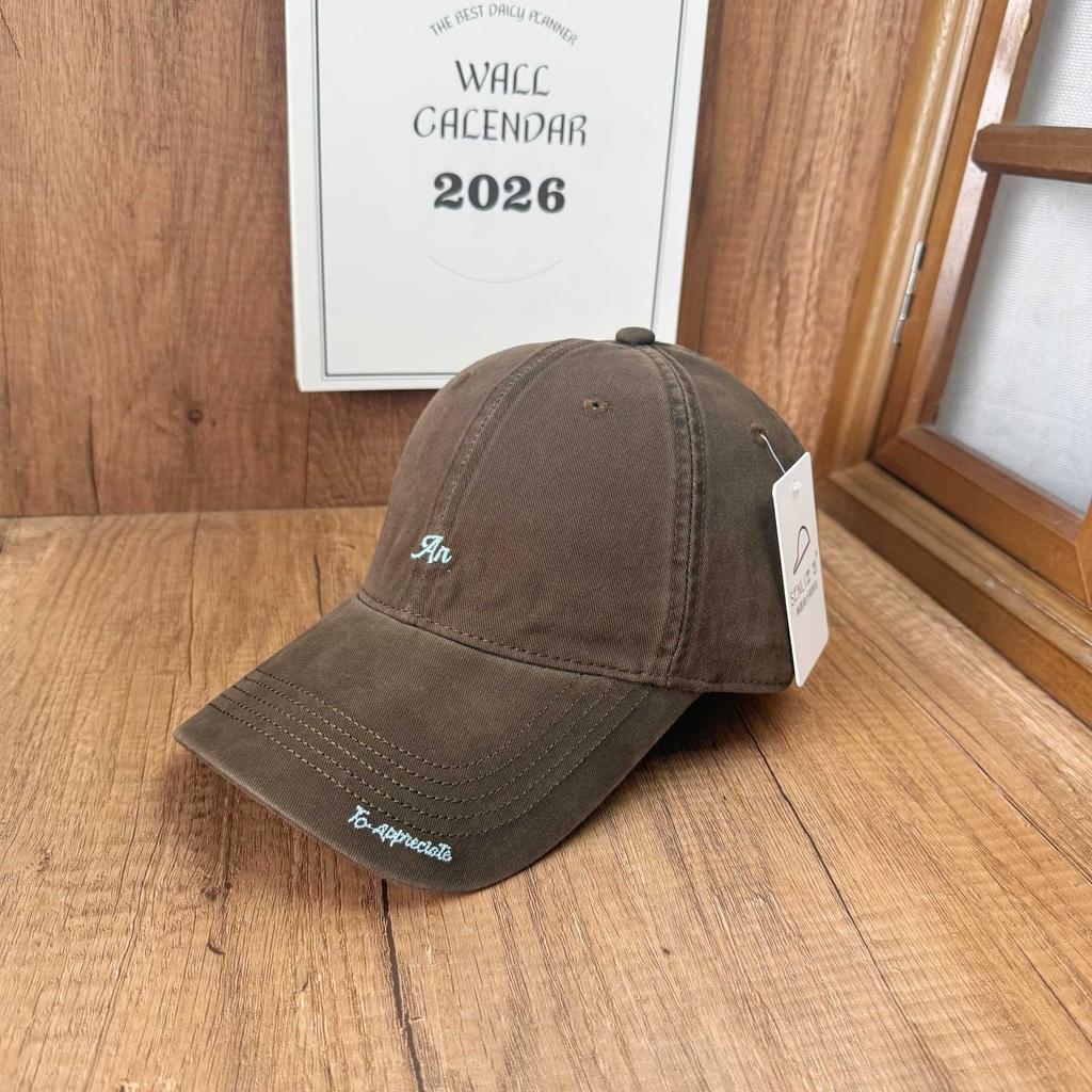 Korean big head circumference visor An embroidered soft top baseball cap men's retro trendy brand letter embroidery cap women