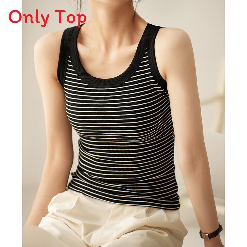 Cotton Striped Tank Top For Women Summer High Elasticity Comfortable Casual Wear
