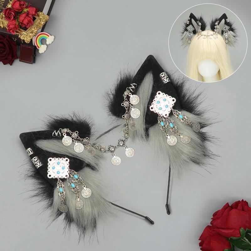 Tibetan Hair Accessories Exotic Wolf Ears Beast Ears Headband Bohemian Travel Photography Props Miaojiang Tassel Wolf Ears Wolf Tail Set