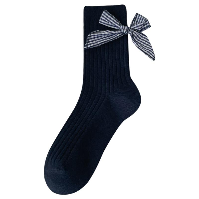 5 Pairs of Female Spring and Summer Preppy Bow In The Tube Pile Socks