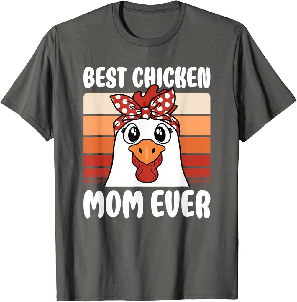 Beste Hühnermama aller Zeiten Cartoon Huhn Retro Bauernhof-Liebhaber Damen T-Shirt Lässig Kurzarm Rundhals T-Shirt