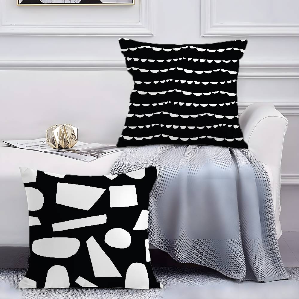 Svartvitt abstrakt tryck örngott dammkvalsterfritt örngott osynlig dragkedja silkeslen kort plysch soffkuddfodral