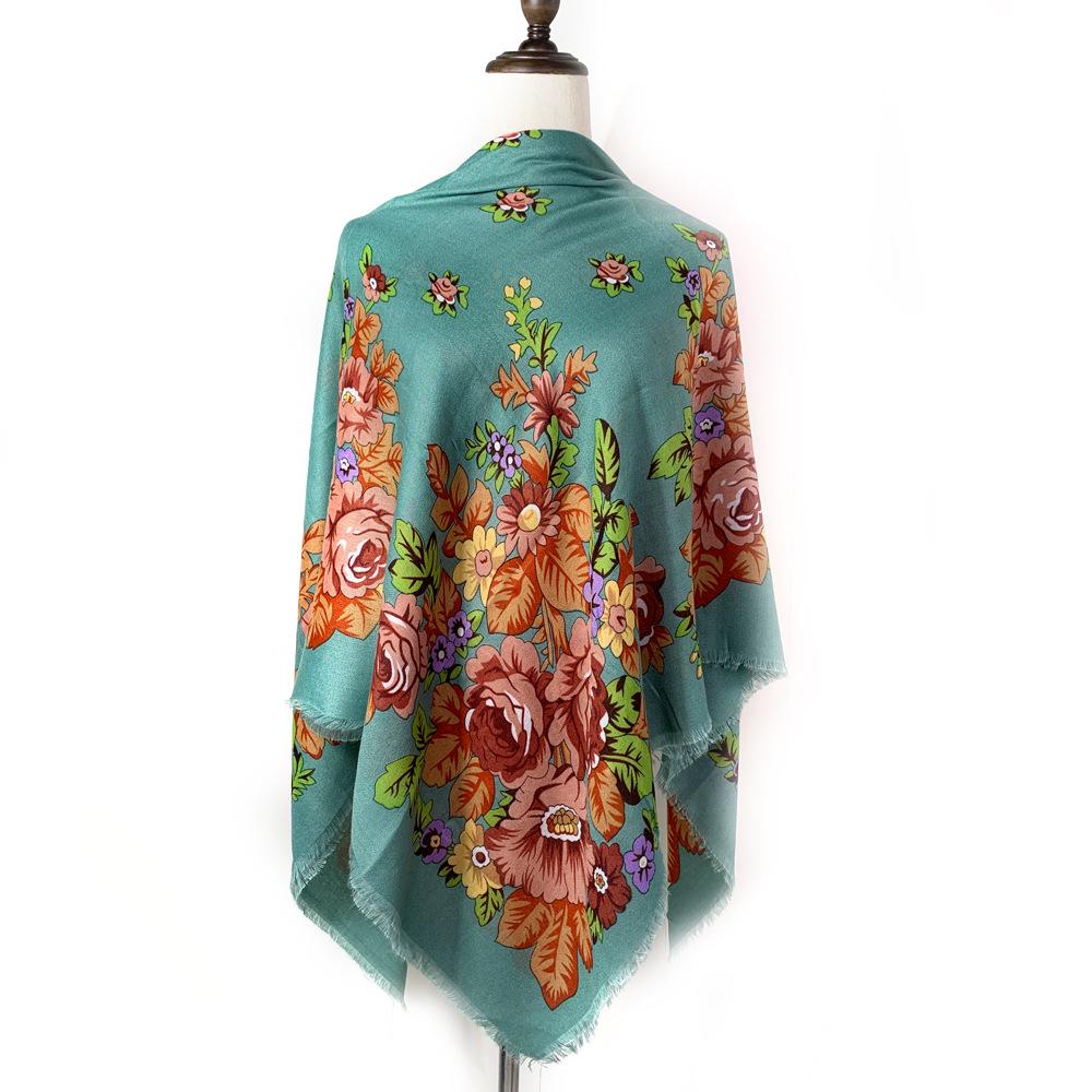 Women s Russian-Style Printed Shawl: Breathable Large Retro Ethnic Linen Scarf 130x130 cm