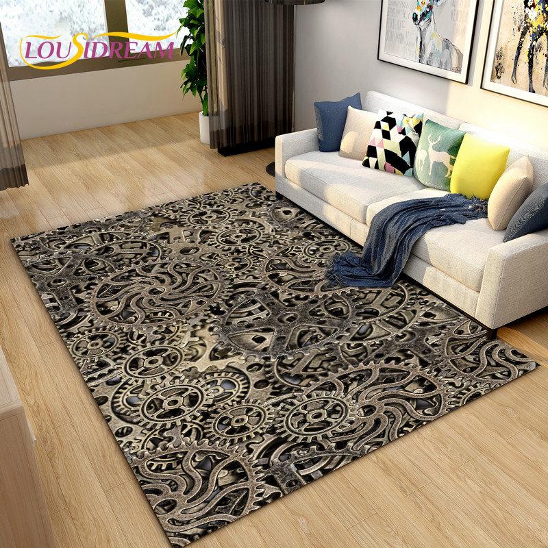 3D Steampunk Mechanical Cogs Gears Area Rug Large,Carpet Rug for Living Room Bedroom Sofa,Kitchen Doormat Non-slip Floor Mat