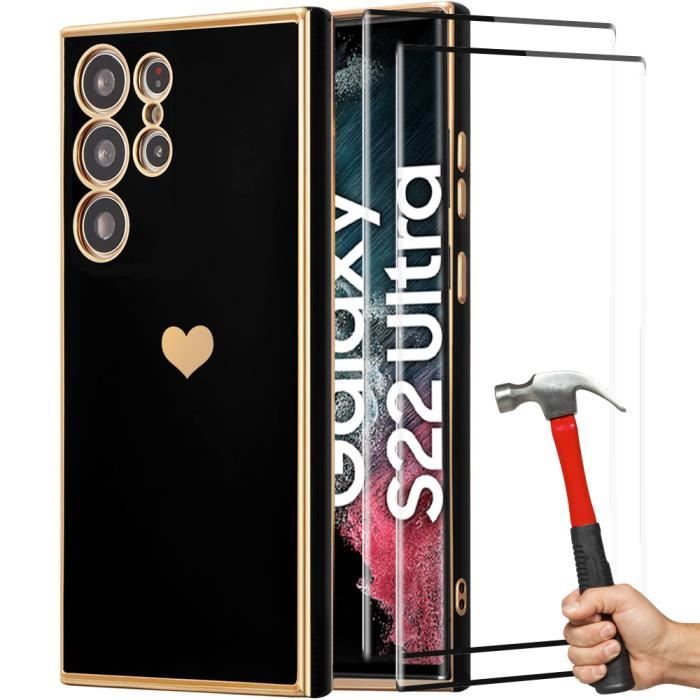 Coque - pour Samsung Galaxy S22 Ultra - TPU Noir - Motif Cœur - Anti-Rayure