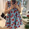 Retro Fungus Edge Floral Dress Suspender Dress Women's Summer Loose and Thin Seaside Vacation Wind Sweet Short Skirt
